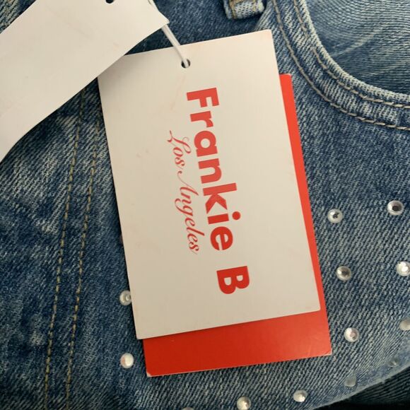 Frankie B Large All Over Studded Jean Straight Button Fly Released Hem 34 $395 - Picture 13 of 13